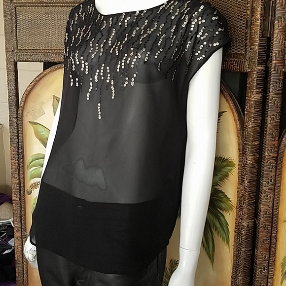 Saks "BLACK" label sequin sheer top - Picture 6 of 8